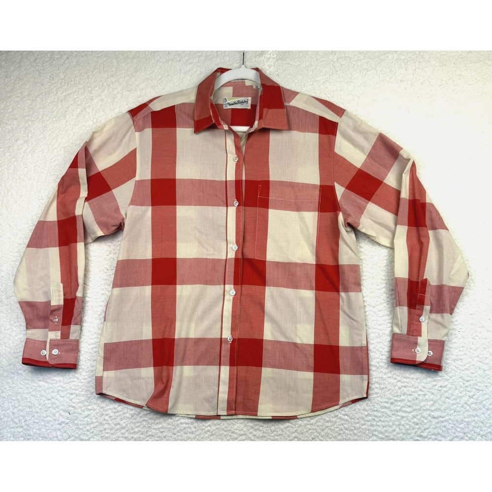 Diane von Furstenberg Shirt Womens 14 Red Cream Plaid Button Down Long Sleeve